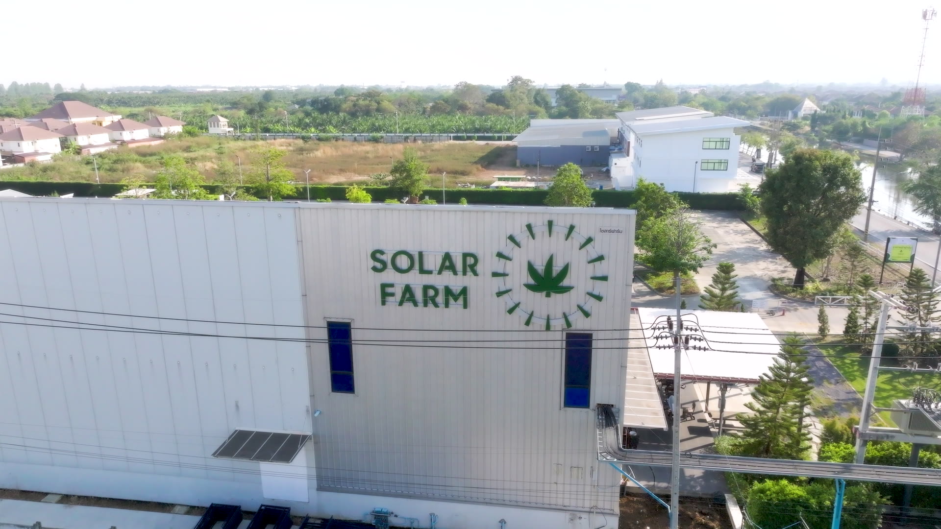 Aerial view of Solar Farm Thailand's indoor medical cannabis facility in Khlong Luang, Pathum Thani
